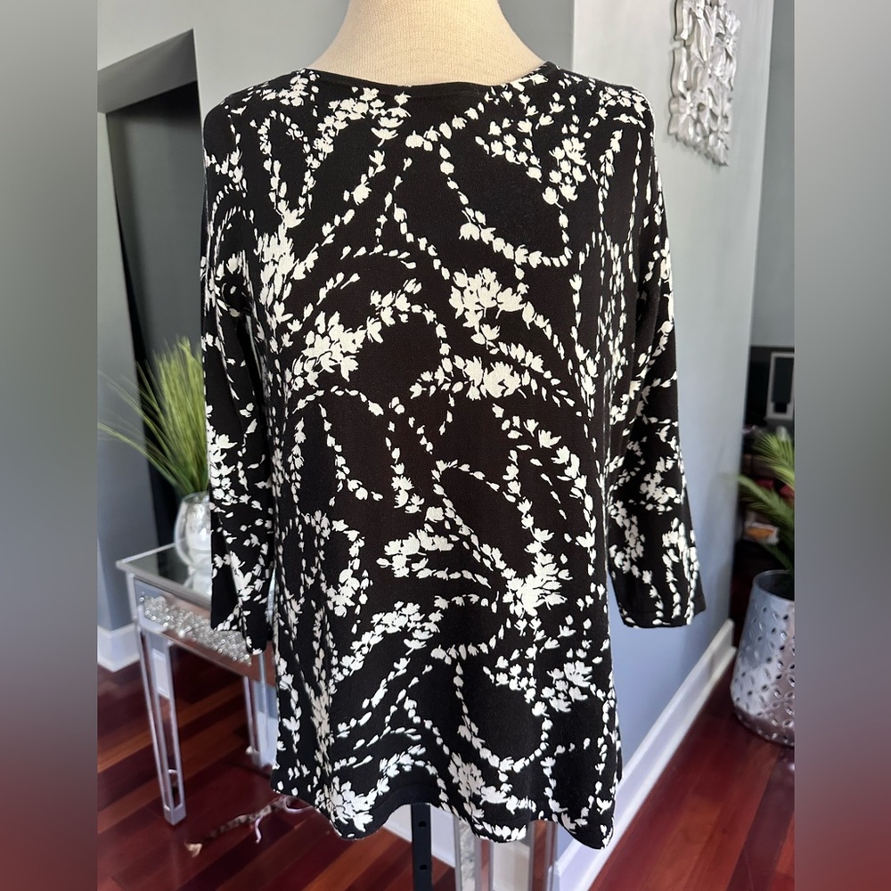 Talbots Black & White Floral Cardigan